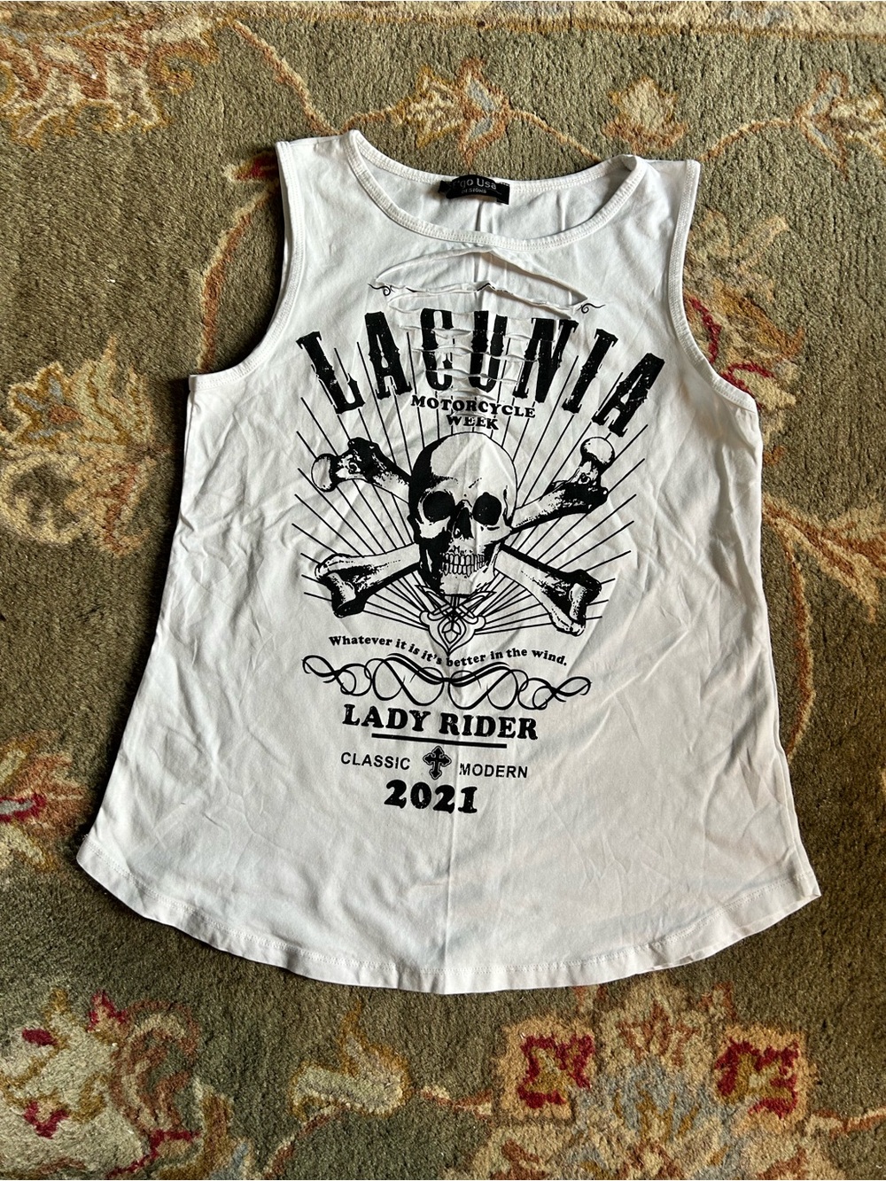 Laconia Bike Week White Graphic Tank Top - Lady Rider. Size S/M